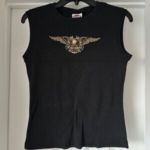 Harley-Davidson Black Sleeveless Top with Gold Winged Crest